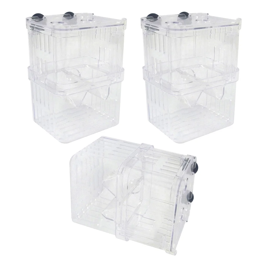 

3Pcs Fish Breeding Box Transparent Isolation Aquarium Hatching Case Suction Cups Small Fish Separator Breeding Box