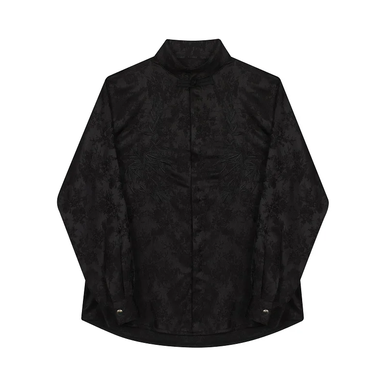 New Chinese Style Shirt Men's Autumn Stand-up Collar Button-down Top Embroidered Long Sleeves