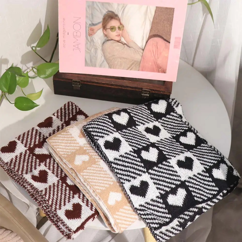 

Элегантный клетчатый шарф в корейском стиле с сердечками, утолщенный длинный клетчатый шарф Y2K, теплая студенческая зимняя кашемировая шаль для женщин/мужчин