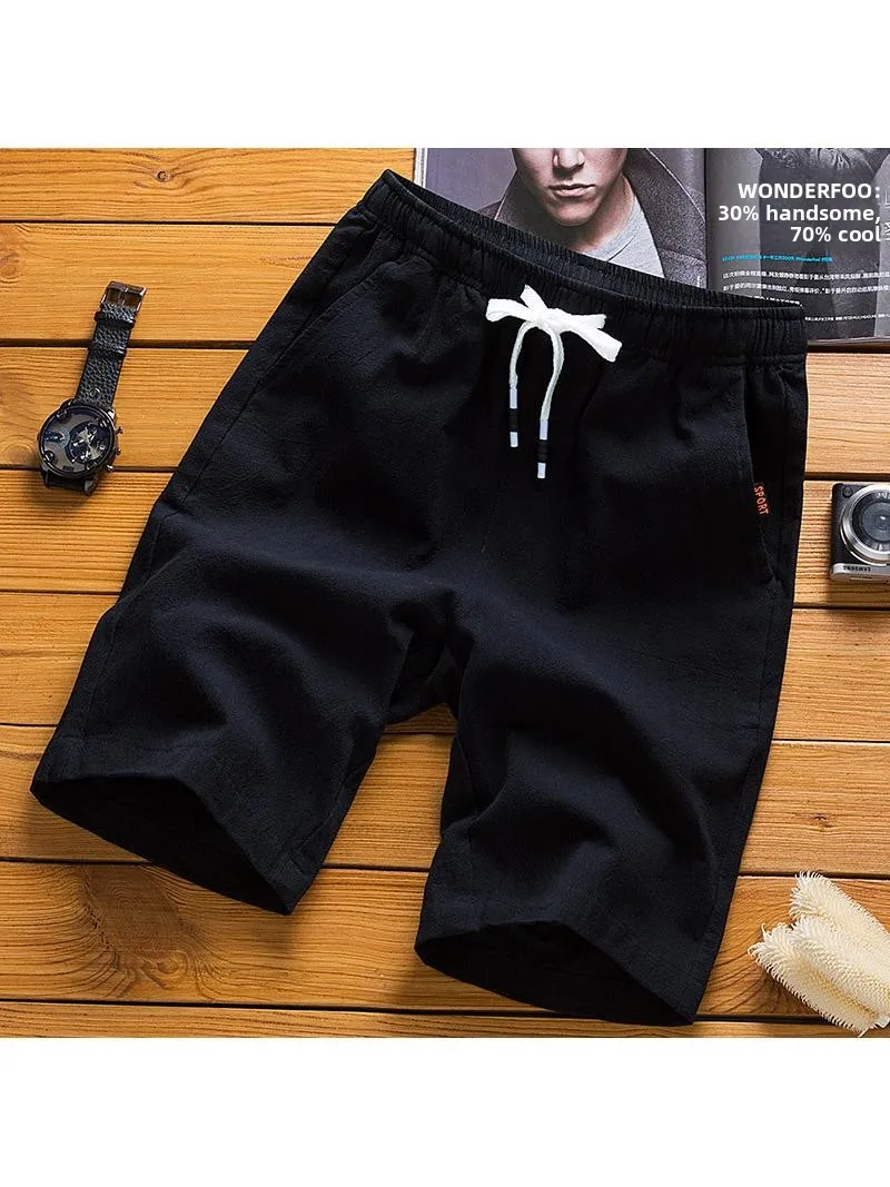 

Летние мужские повседневные пляжные брюки из ледяного шелка пять четвертей, эластичные спортивные брюки со средней талией, полиэфирное волокно Ci Walk, подходят для ходьбы