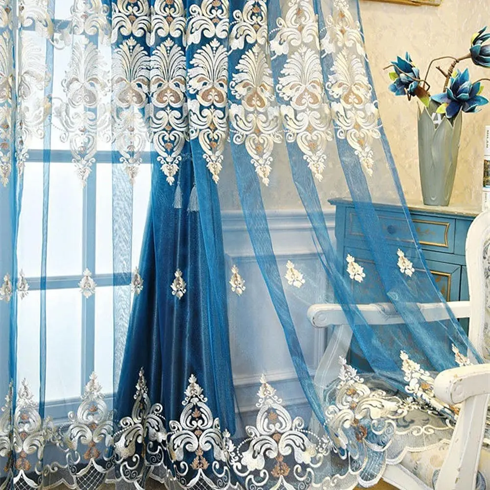1 Panel 160cm Width European Double Layer Curtain for Living Room Bedroom Luxury European Embroidered Curtain image 6