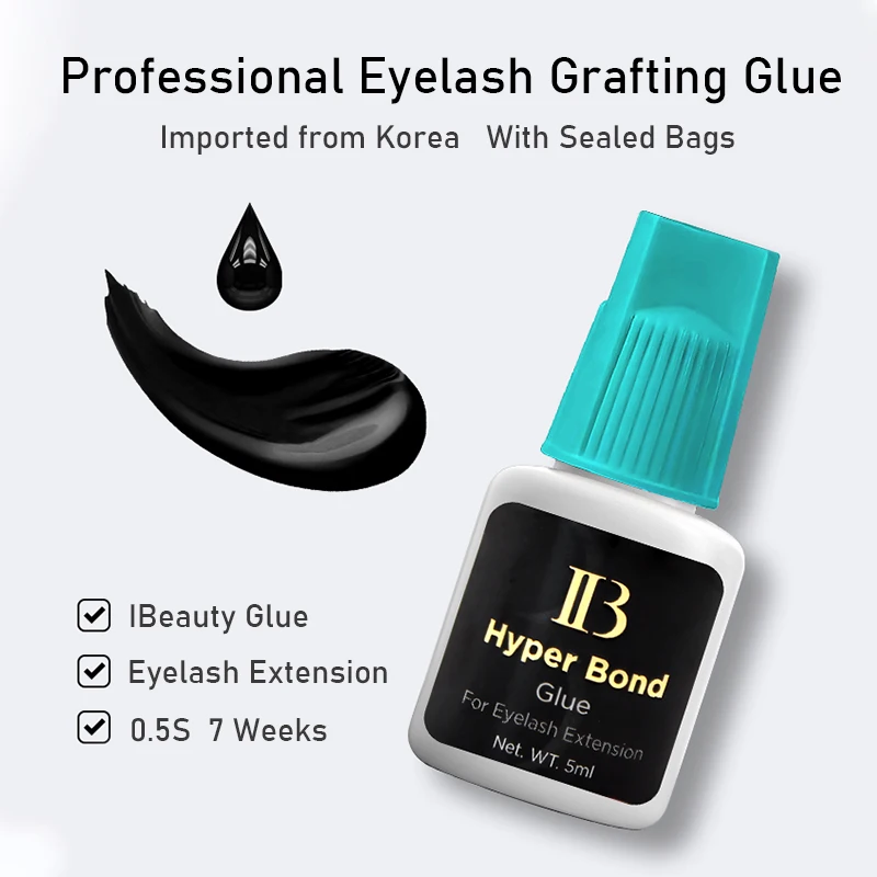 Eyelash Extension Glue Original Korea IB Ibeauty Hyper Bond 0.5s Glue Fast Drying lashes Glue Cyan Cap 5ml False Lash Glue Tools