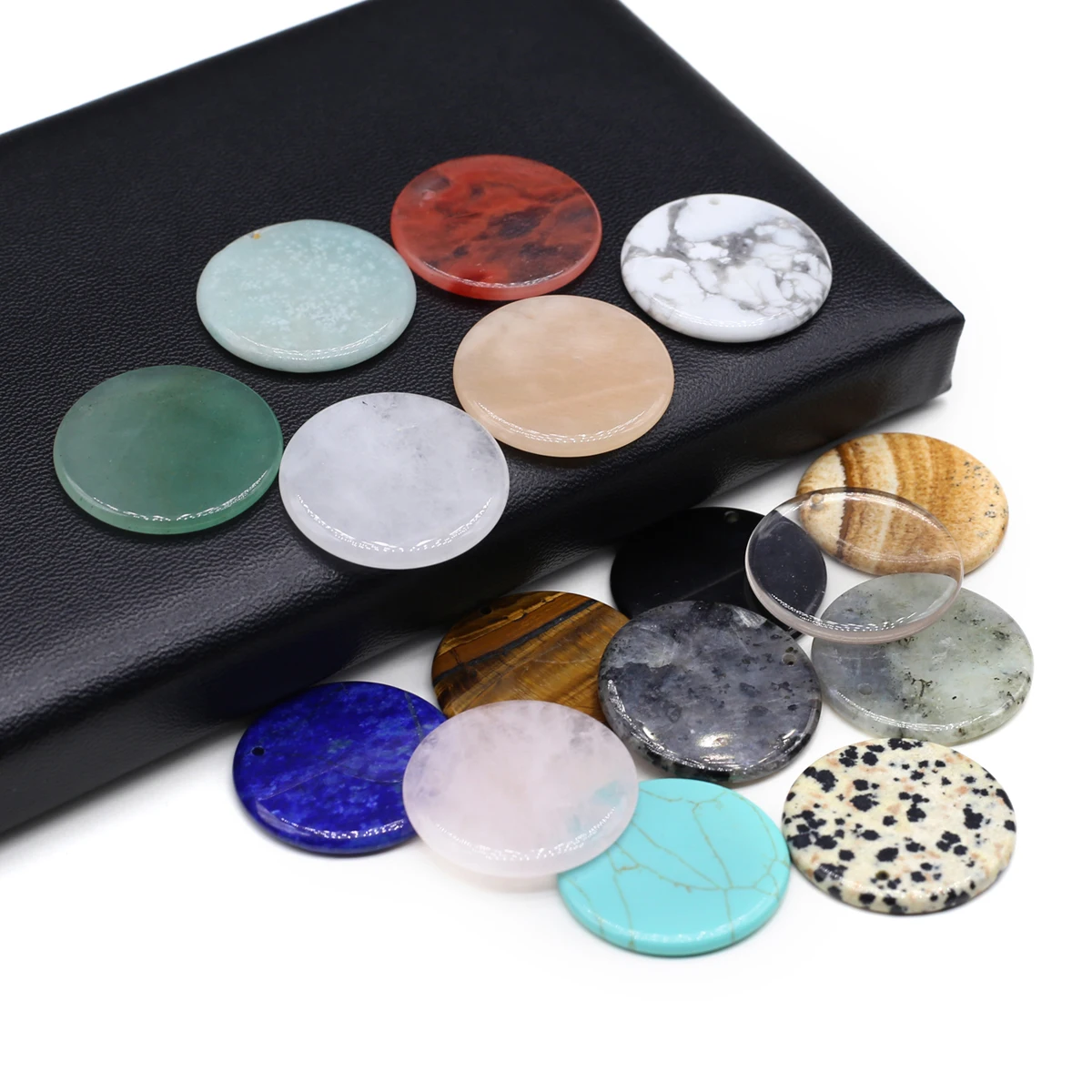 Mens Fashion Discord - 30mm Natural Gem Stone Pendant Disc
