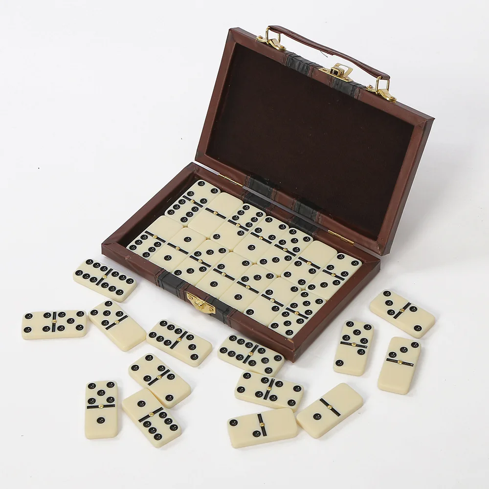 

Набор домино Double Six из 28 фишек с кожаным футляром - портативная настольная игра для развлечений, путешествий, головоломка, игрушка, подарок