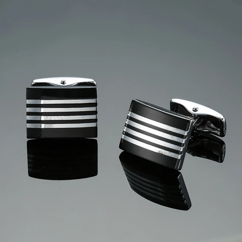 

Мужские французские запонки для рубашки, черные эмалированные Прямоугольные запонки из меди в полоску, модные брендовые аксессуары для одежды