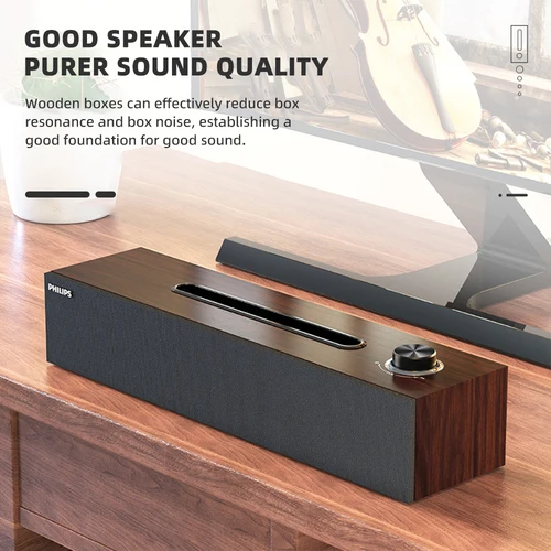 Imagen 2 del producto La barra de sonido Philips SPA 3808 presenta un diseño de grano de madera simple Calidad de sonido HIFI Efecto de audio 3D y tarjeta de sonido incorporada