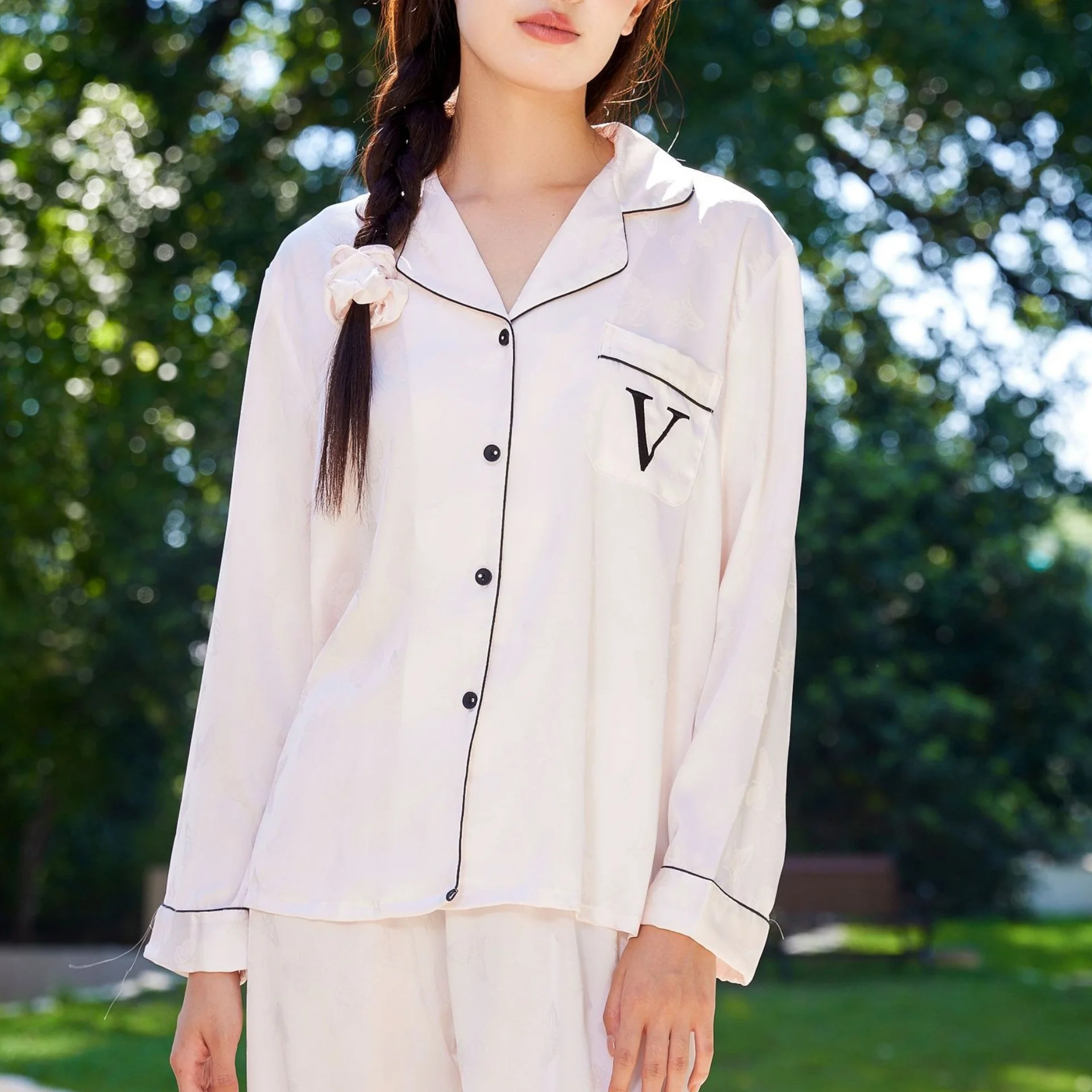 الجاكار فراشة المرأة ملابس خاصة 2 قطعة منامة مجموعة ربيع جديد الحرير الساتان بنطلون الدعاوى ملابس المنزل فضفاضة ملابس غير رسمية #4