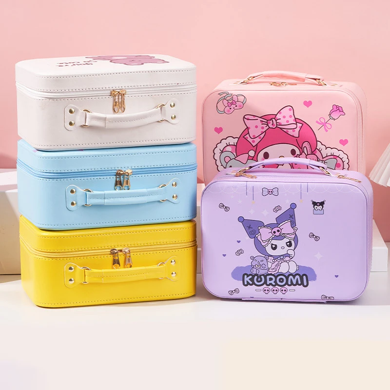 ใหม่ Sanrios เครื่องสําอางแบบพกพาขนาดใหญ่ความจุกล่องเก็บเครื่องสําอาง Cinnamoroll Kawaii การ์ตูนการ์ตูนน่ารักกระเป๋าเครื่องสําอาง