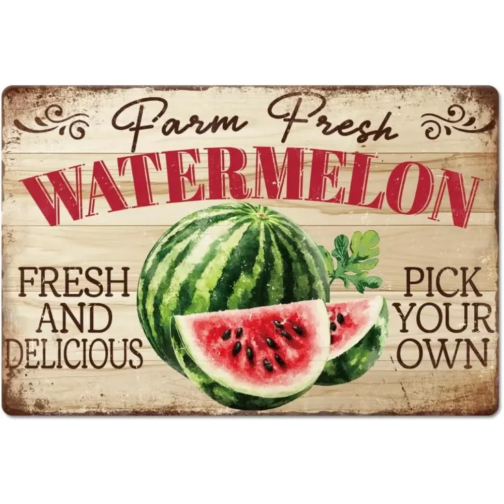 

"Farm Fresh Watermelon" Tin Sign Watermelon Metal Tin Sign Fruit Metal Vintage Sign 12×8inch Funny Wall Decor Tin Signs