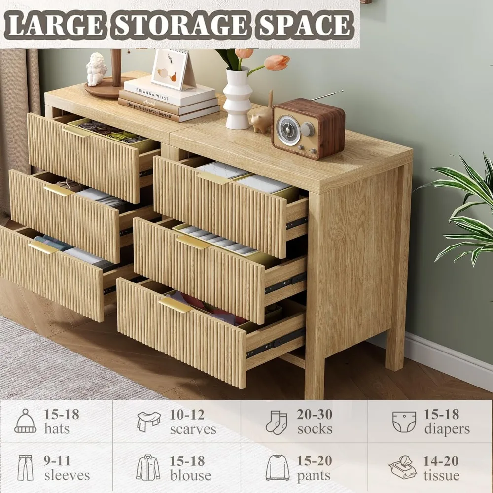 6-drawer mid-century modern nightstand pair for bedroom