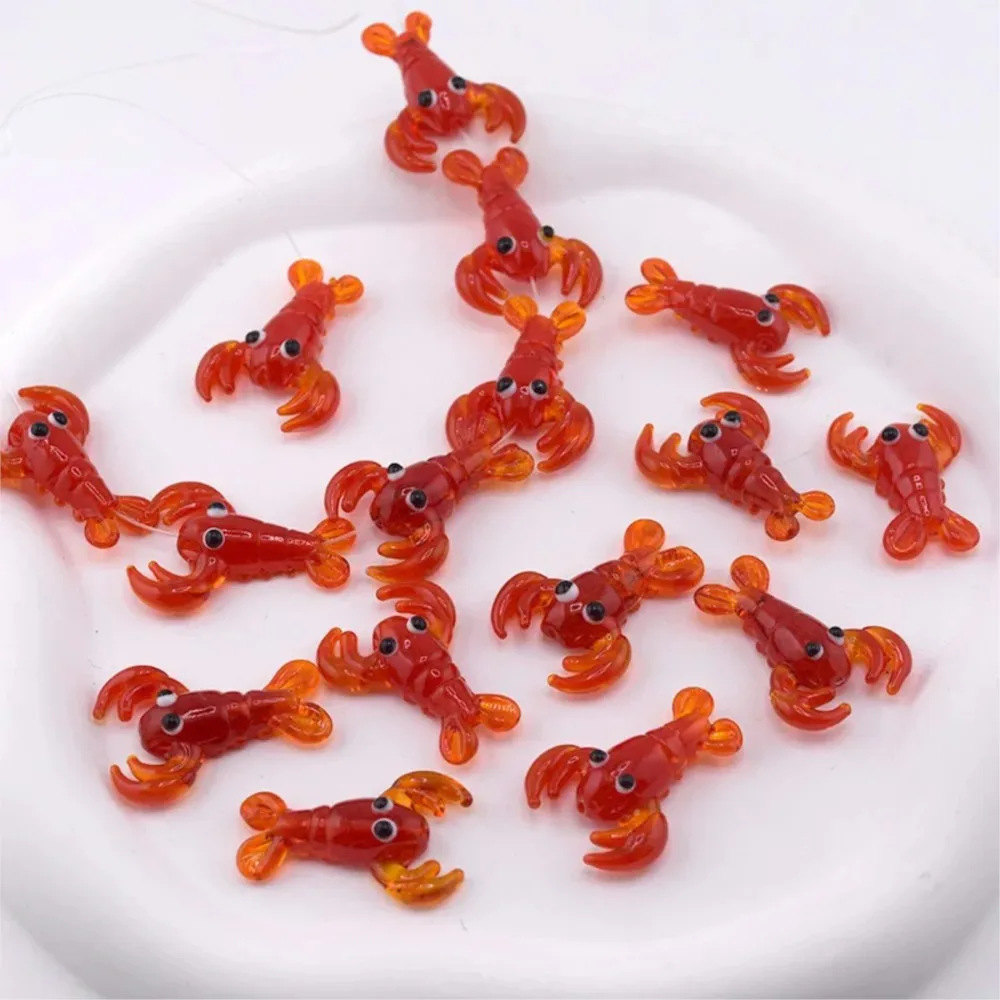 2Pcs 23x30mm Cute Red Lobster Glass Beads Ocean Pendants For DIY Bracelet Necklace Earrings Accessories Jewelry Making Findings