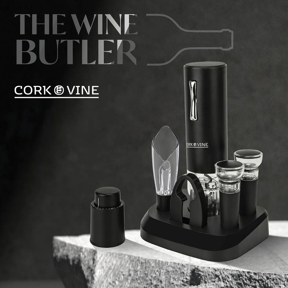 Rechargeable 7-piece set of wine | Electric bottle opener, charging dock | Wine stopper, inflator, foil cutting machine