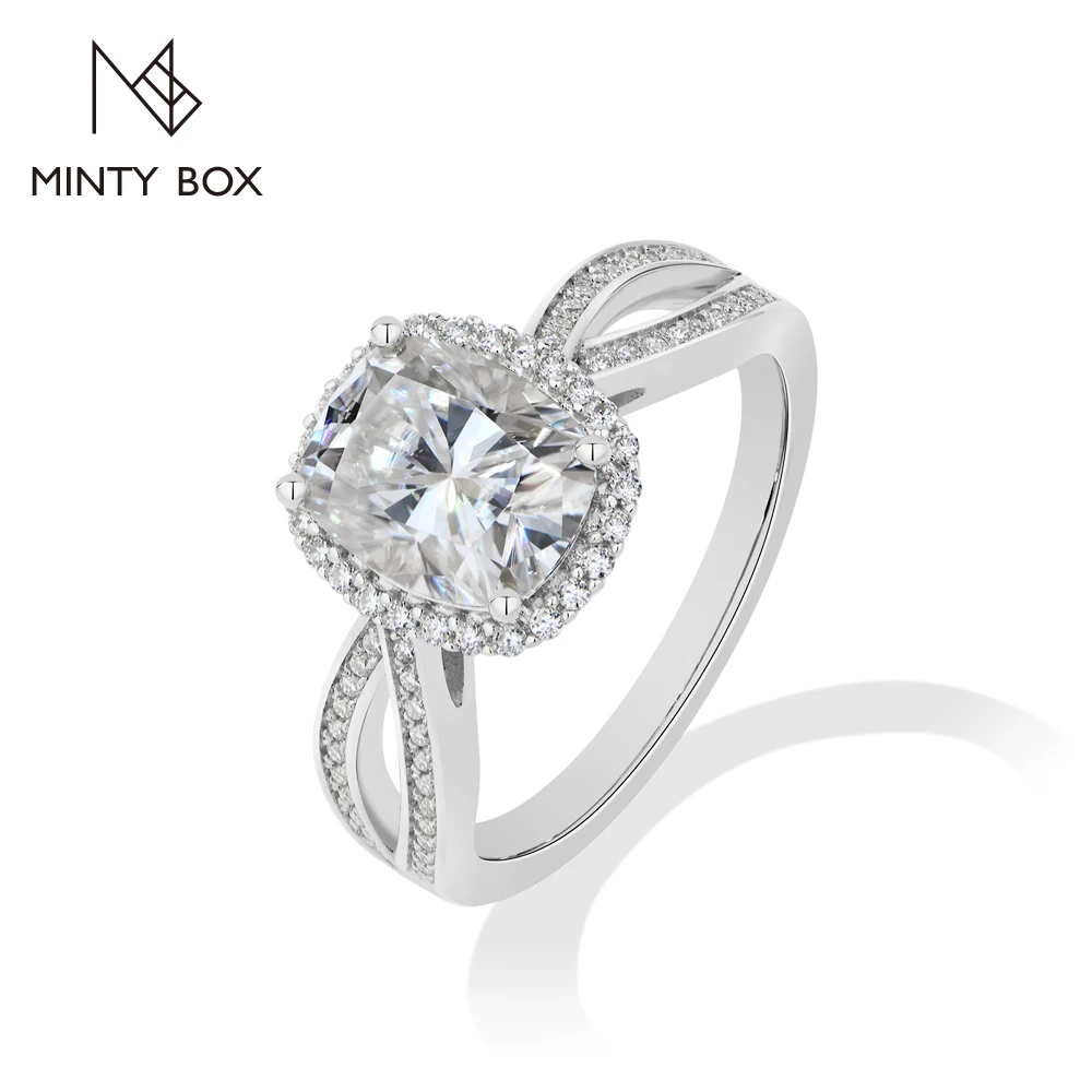MintyBox Cushion Cut 2ct Moissanite Rings Twist Shank S925 Sterling Silver Luxury Engagement Wedding Band Jewelry Gift for Women