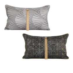 light luxury modern geometric pattern cushion cover golden fringes pillowcase sofa rectangle waist pillow cover backrest