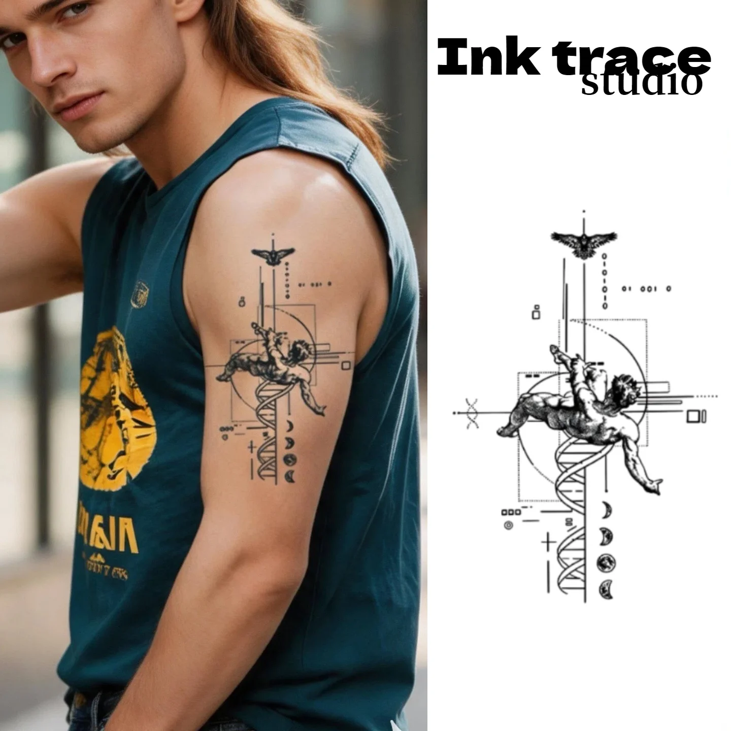 Fallen Angel Temporary Tattoo Sticker, Waterproof Tattoo, Lasts Up to 15 Days Fake Tattoo, Semi Permanent Tattoo Fallen Angel