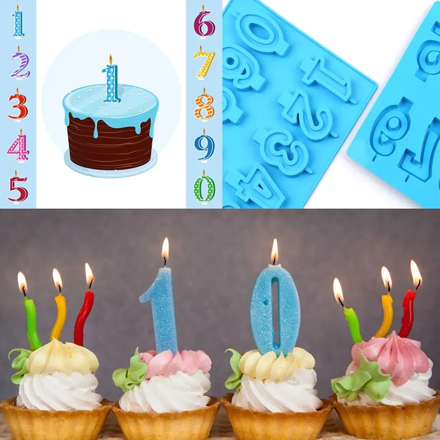 0-9 Number Candle Mould Lollipop Silicone Mold Kitchen Cake Tool Candy Chocolate Fondant Molds Party Cake Decorating Tools