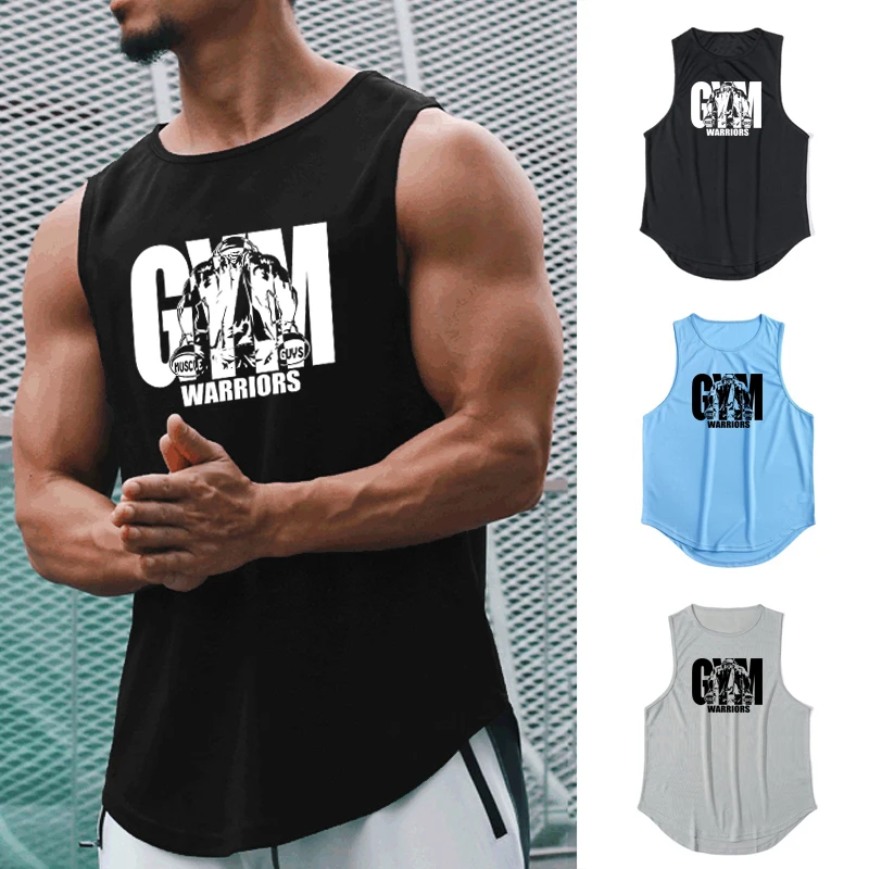 Summer Gym T-shirts Mesh Singlets Bodybuilding Stringer TankTop Men Fitness Shirt Muscle Sleeveless basketball Quick-drying Vest