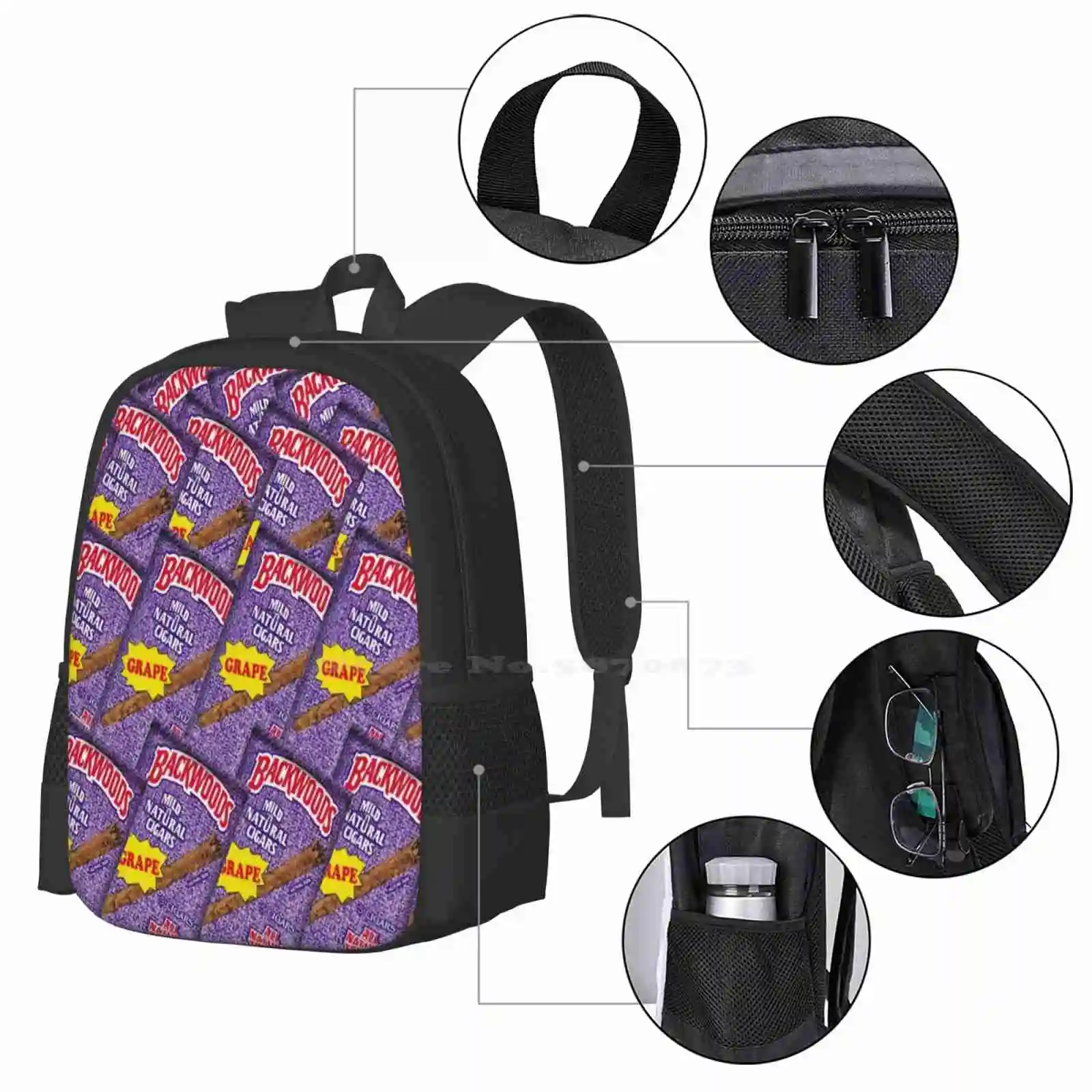 Only Backwoods School Bag Big Capacity Backpack Laptop Backwoods Grape