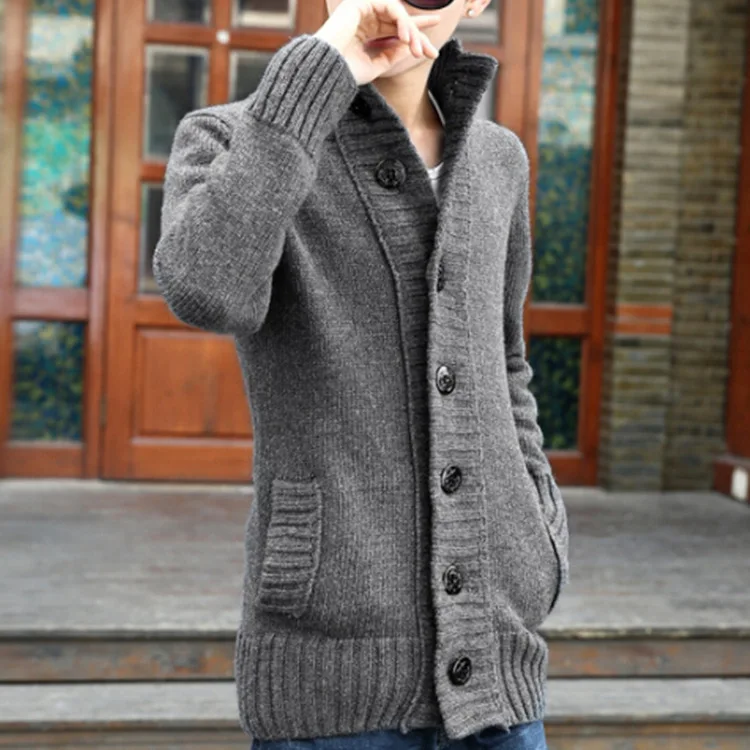 

Thiened Knitted Sweater Coat for Men Casual High School Students Button up Korean Sle Open Cardigan Autumn Winter Faion