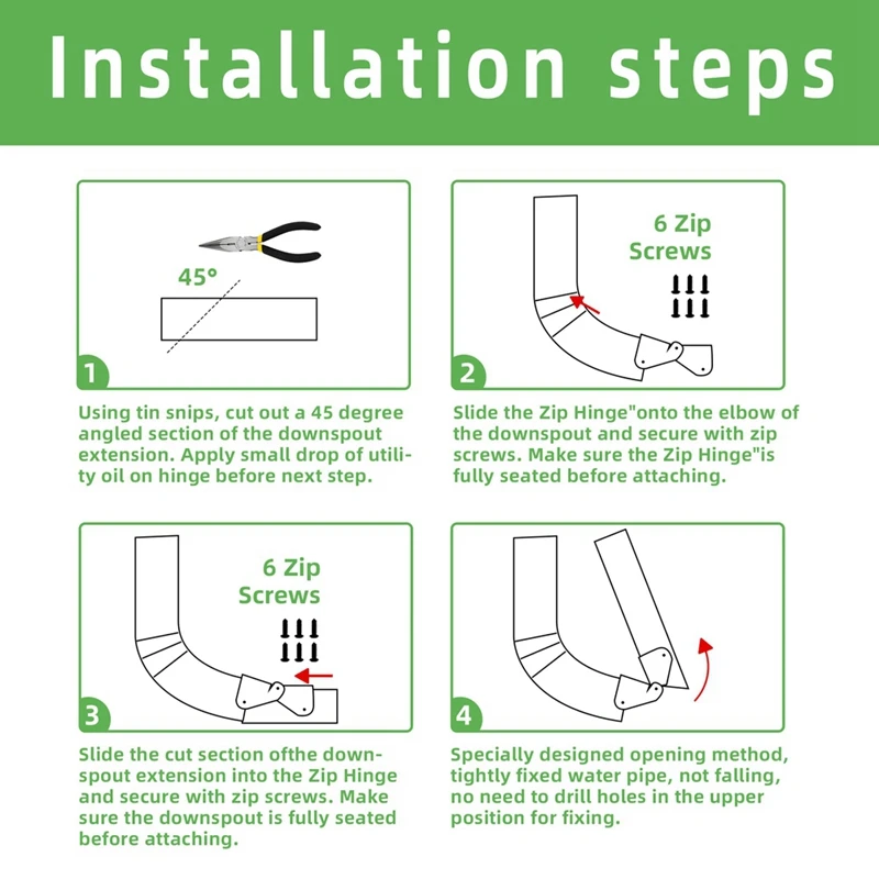 Stainless Steel Gutter Downspout Extension Hinge, Flip Up Hinge Design, Compatible With Rectangle And Square Downspout