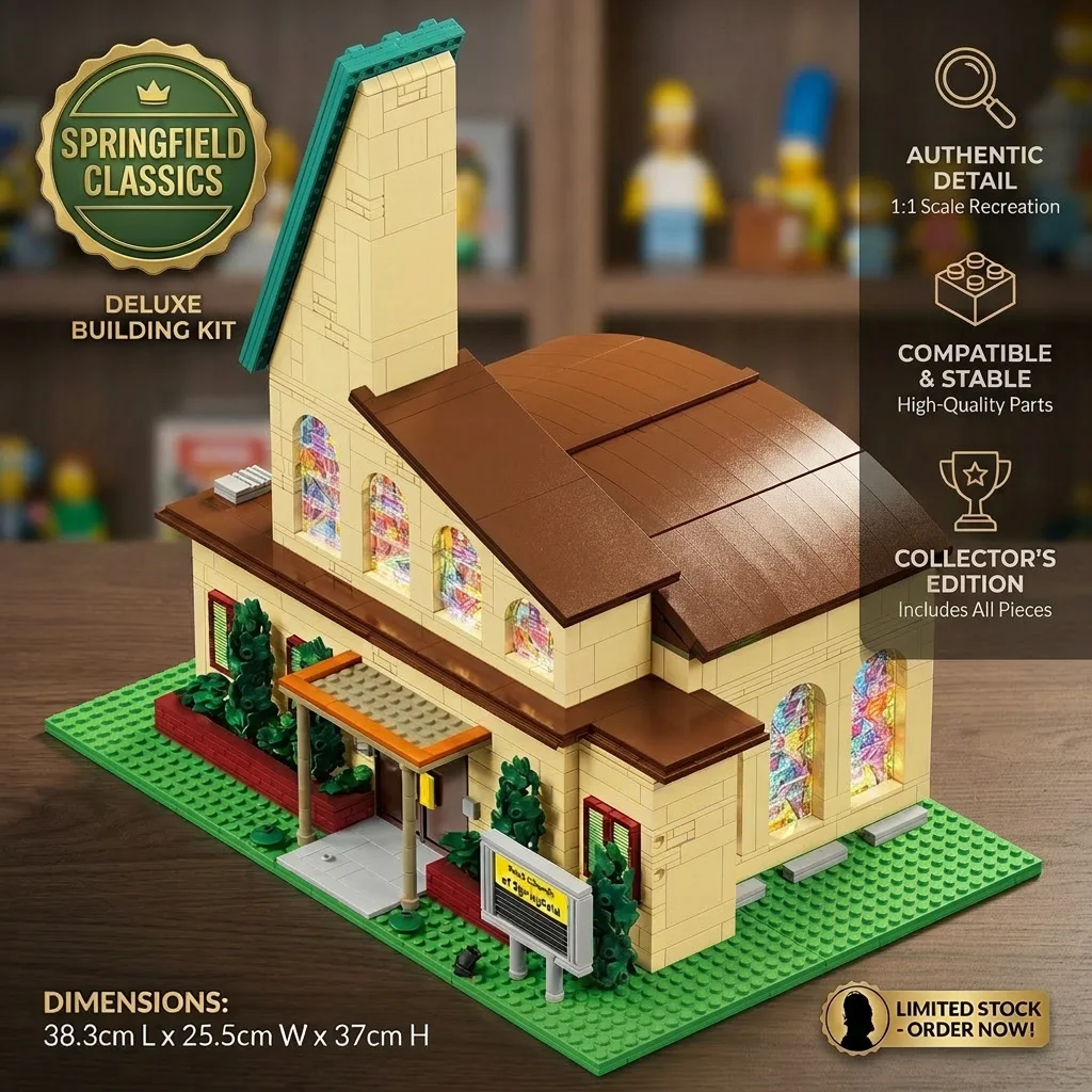 2465PCS Springfield Church Architecture Model Anime Modular City Street View Building Blocks LED Toys Gift for Adults