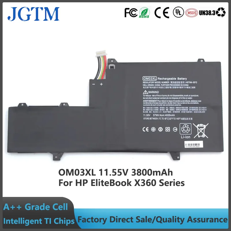 JGTM batterie d'ordinateur portable lithium ion batterie prix OM03XL 11.55V 3800mAh pour HP ElitePleX360 1030 NipHSTNN-IB7O