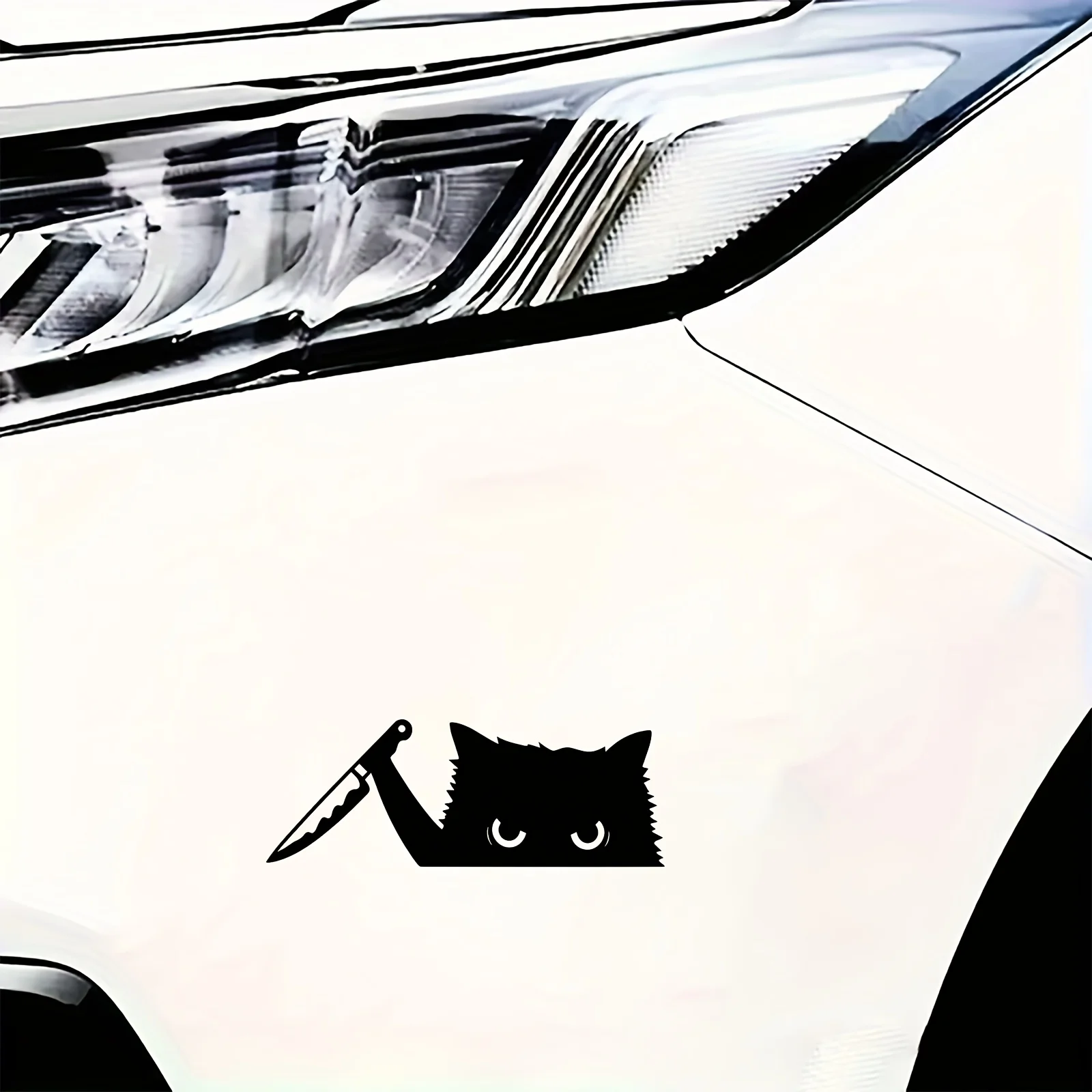 Lustige schwarze Katze mit Messer Grafik-Aufkleber, wasserfeste Aufkleber für die Dekoration des Auto-Rückspiegels – Detail 3