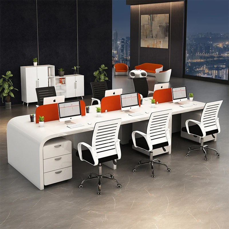 Modern and minimalist staff desk, 4-person screen office desk, office