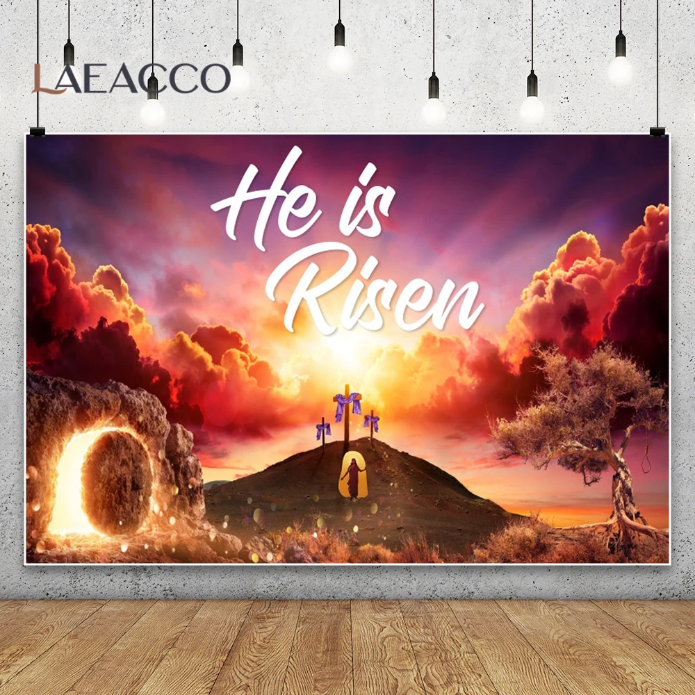 ジェサスクロス,イースターデーの写真の背景,ジェサスクロス,聖クリスチャン,日没,羊,花,装飾バナー