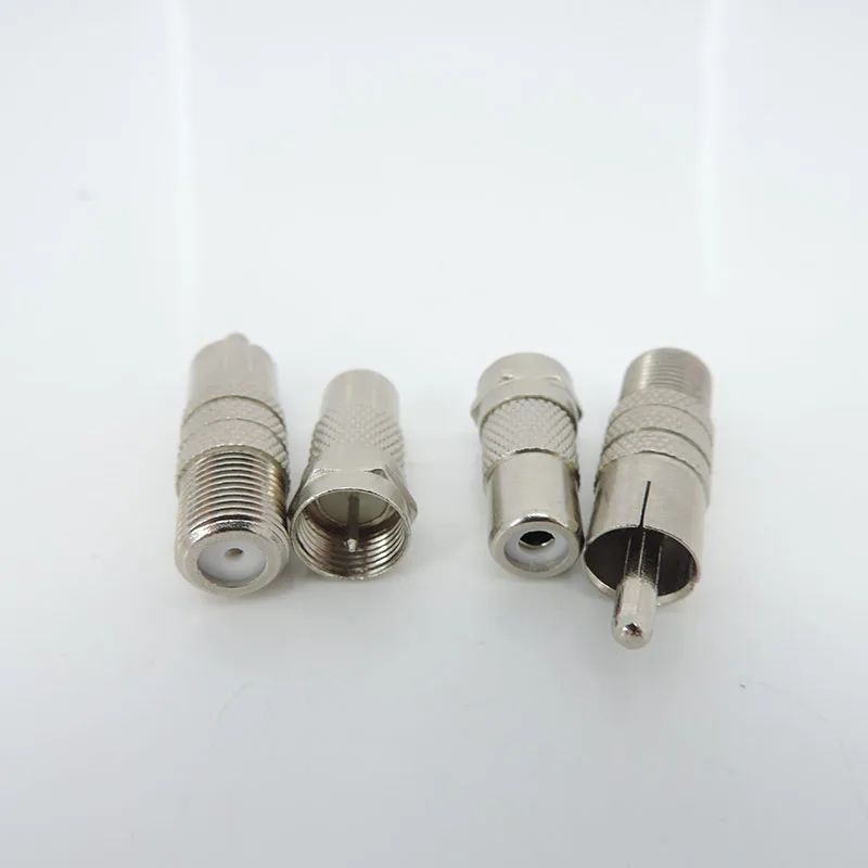 Tipo F macho para RCA macho para fêmea Jack Plug Connector, adaptador RF de prata, conversor coaxial coaxial, metal, e1, 5pcs, 10pcs