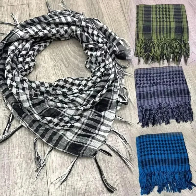 1/2pcs Tactical Keffiyeh Shemagh Arab Scarf Shawl Neck Cover Head Wrap Cotton Winter Scarves Men'S Outdoor Hiking Shawl