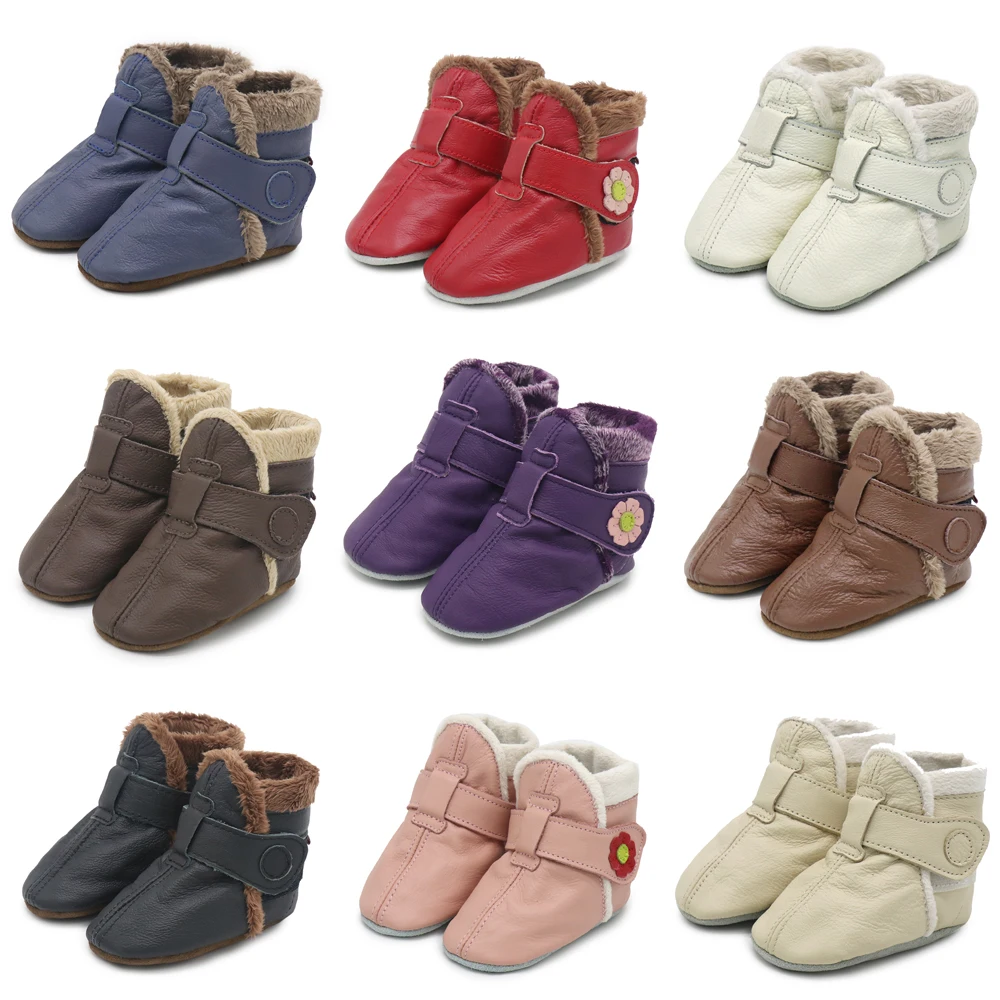 Kids winter shoes children Genuine Leather boots indoor shoes girls plush shoes boys black ankle boots 0-4 years