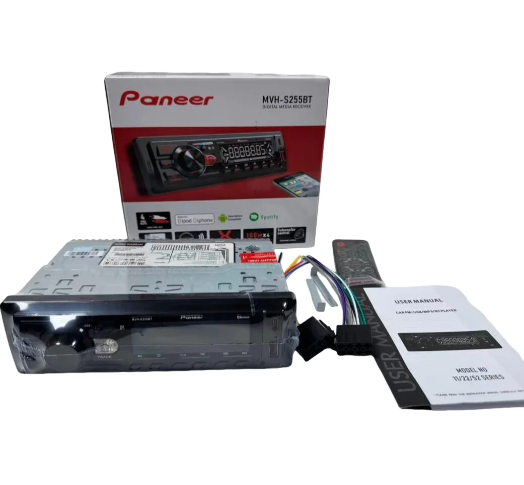Reproductor Estéreo Bluetooth Pioneer MVH-S255BT de Un Solo DIN, Reproductor MP3 USB Integrado, Radio AM/FM Auxiliar de 100W, Compatible con Smartphones y Spotify