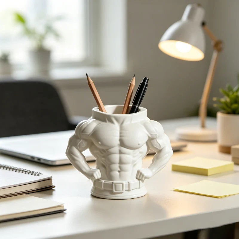 Funny Muscular Male Torso 3D printed Pen Holder Organizer Unique Stationery Storage Cup For Office School Decor Novelty Gift