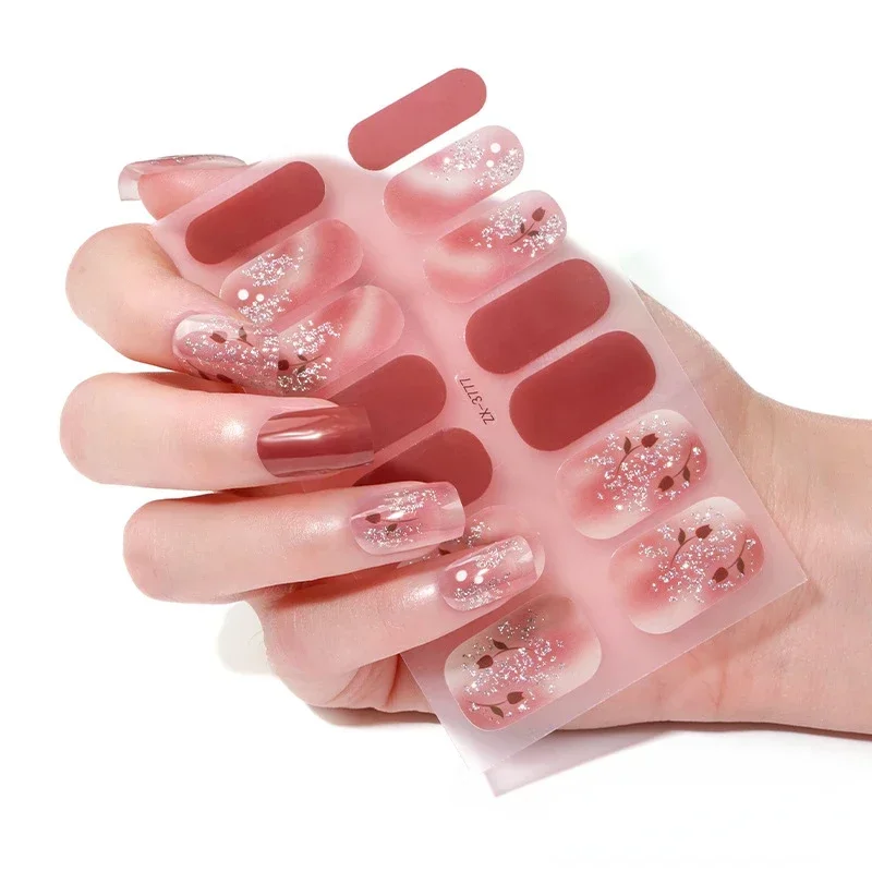 Nail Stcikers Manicure Golden Marble Gel Nail Strips Patch Sliders Flowers Gradient Color