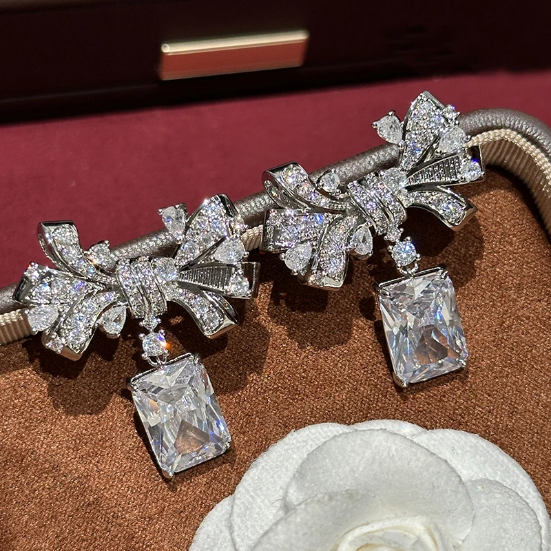 

Butterfly Knot Square zircon Earring Women's sweet party banquet glitter eardrop