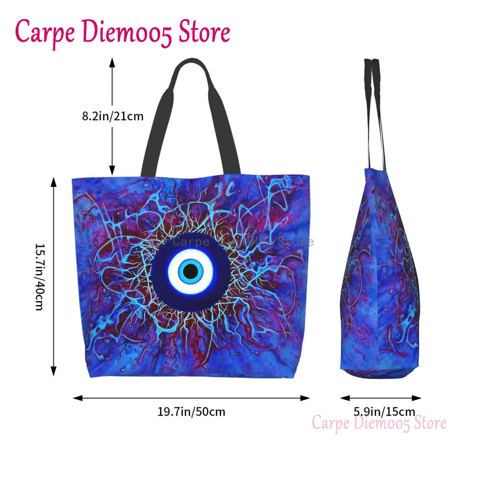 Women Shoulder Bag Navy Blue And Aqua Nazar Evil Eye Lucky Charm Large Capacity Shopping Grocery Tote Bag For Ladies