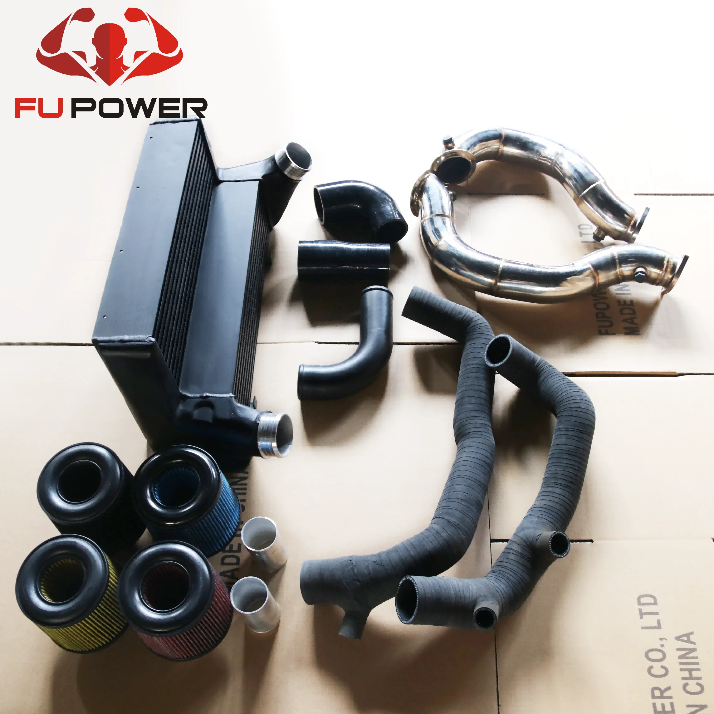 Tubo de bajada de escape Intercooler de carrera de aluminio + Intercooler + Kit de admisión de aire para BMW 135i 335i N54 N55 E82 E90 E92 E93