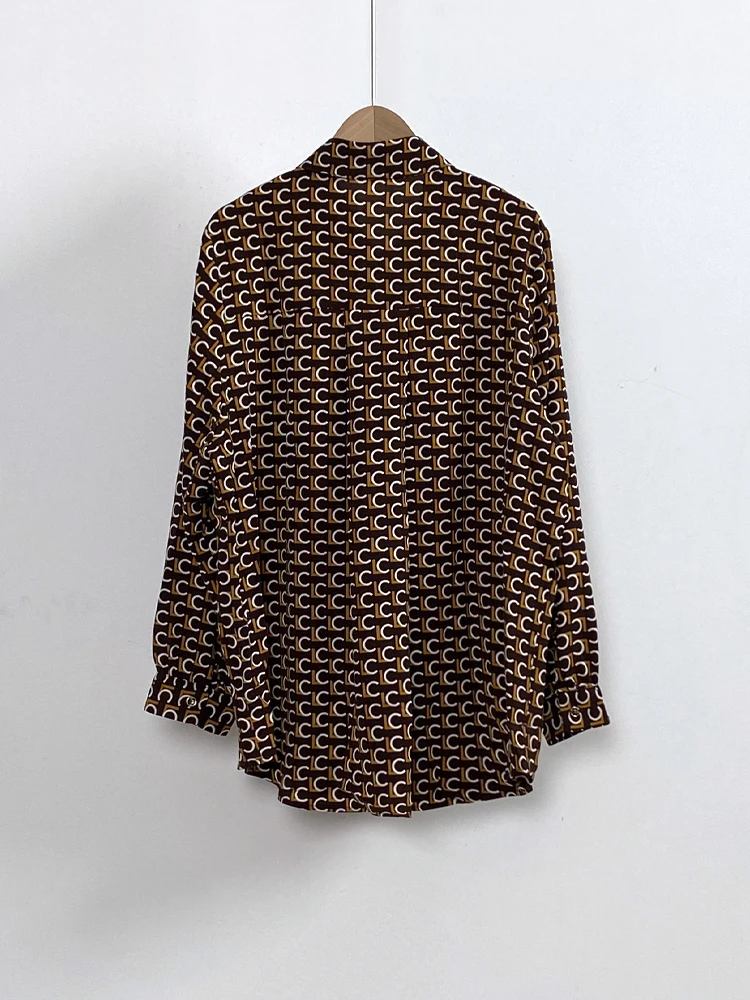 plus Size Women's Comfortable Loose Printed Shirt Hong Kong Style Brand Button Casual Fashion Polyester Fiber Long Sleeve Shirt