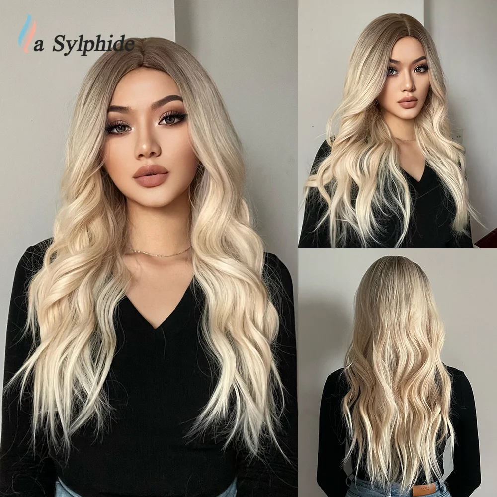 

La Sylphide Blonde Pink Wig Long Wave Good Quality Synthetic Wigs for Women Cosplay Daily Natural Hair Wig Heat Resistant