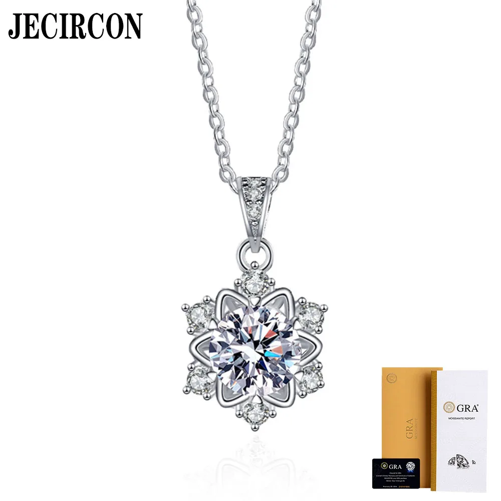 

JECIRCON S925 Sterling Silver Christmas Necklace Hollow Snowflake 1ct Moissanite Pendant Jewelry Girls Fashion Clavicle Chain