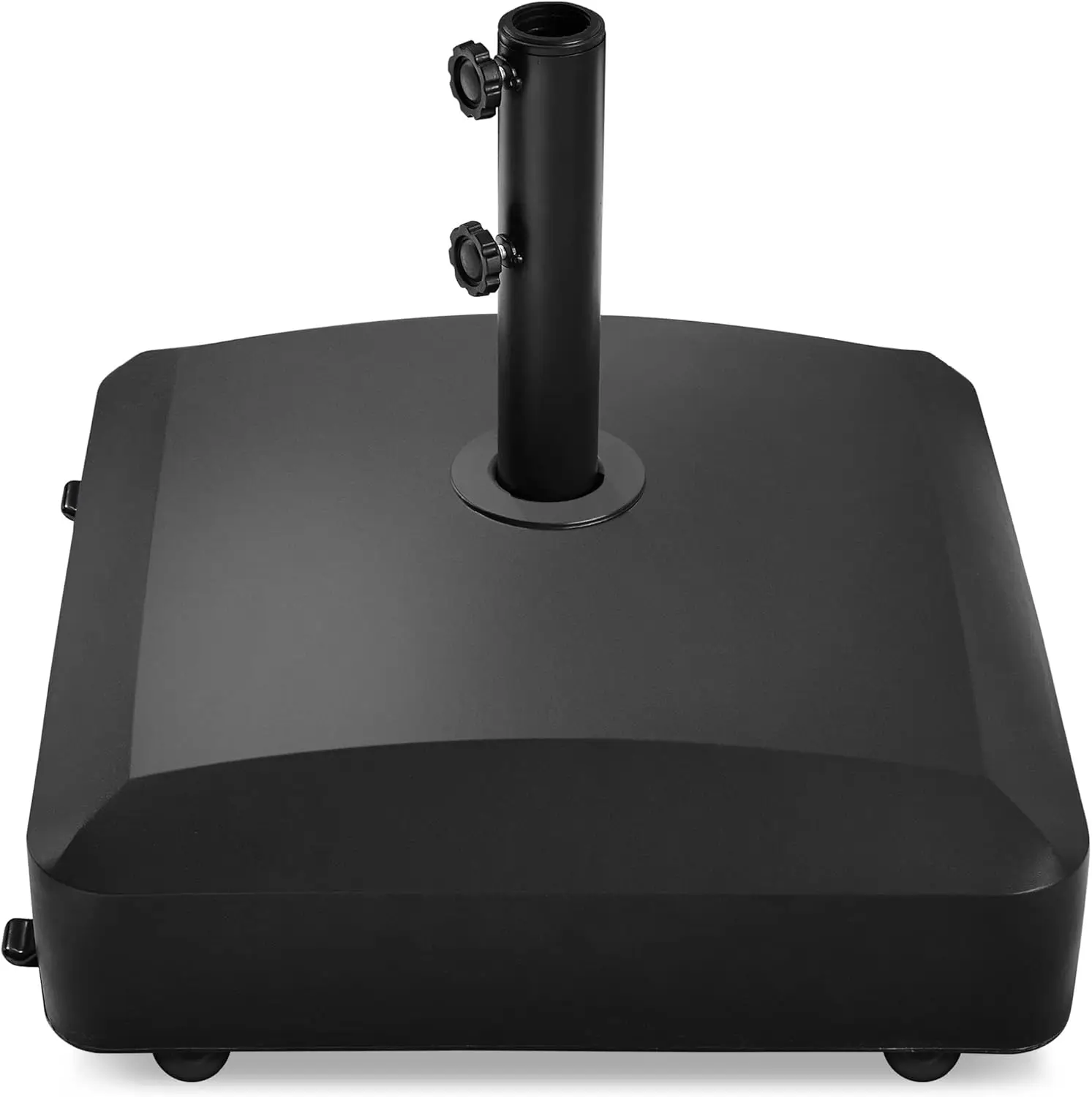 قاعدة مظلة متنقلة قابلة للتعبئة بسعة 123 رطل، حامل سوق عالي التحمل للفناء، سطح السفينة، بجانب حمام السباحة مع 4 عجلات، 2 أقفال، 2 مقابض