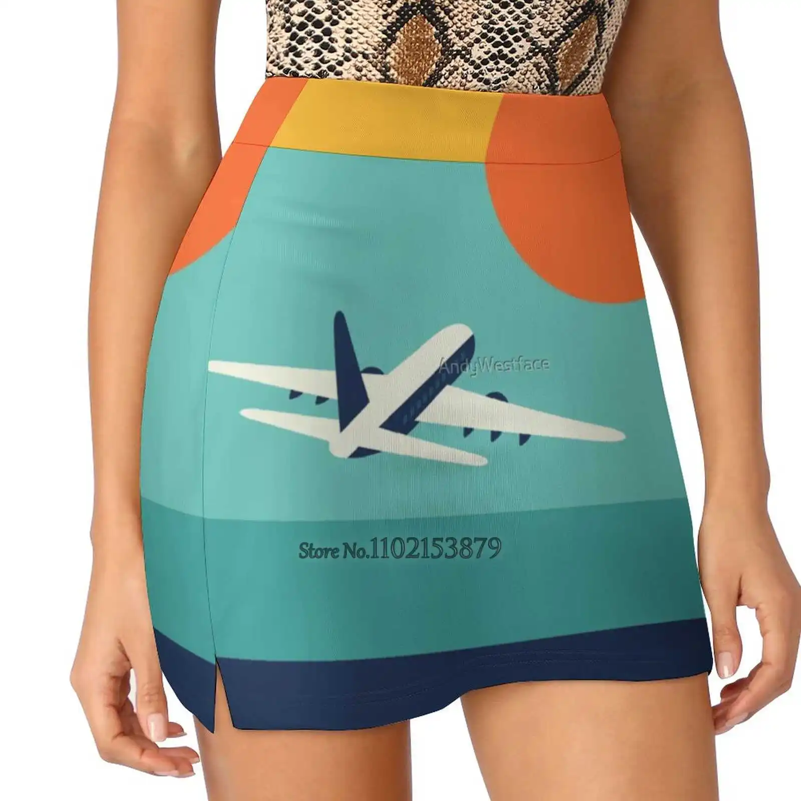 Fly Away New Women Skirts Double-Layer Printed Short Dress Mini Sport Skirt Airplane Fly Dreams Vocation Holiday Happy Sun