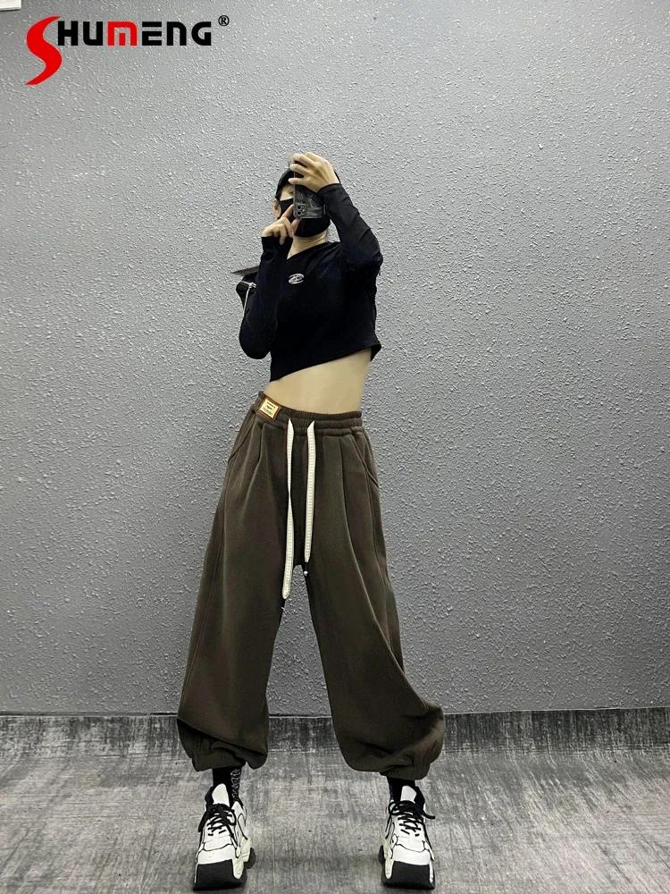 

Pleated Slimming Versatile Loose Fleece-lined Sports Pants Feminine Winter New Special High Waist Loose Comfort Sweatpants