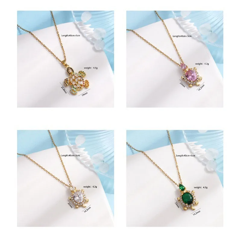 Light Luxury Turtle Zircon Necklace Stainless Steel Chain Fashion Sea Animal Pendant Choker Jewelry Party Gifts For Women Girls