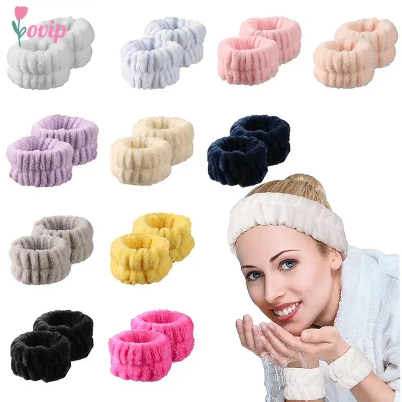 Wrist Washband Coral Fleece Wash Towel Band Flexible Absorbent Wristbands for Washing Face Comfortable Reusable Sweatbands