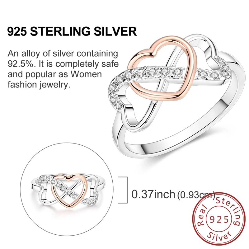 Nuevos Anillos de Plata Esterlina 925 (Luciérnaga Hueca) - Rosa y Amor Infinito، Estilo Simple para Mujeres #3
