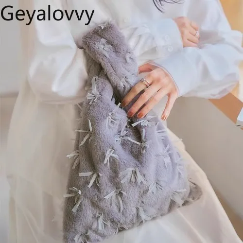 

Fashion Japanese-Style Niche Girls Sweet Bow Ribbon Casual Handbag for Women Fashion Furry Small Lady Elegant Handbags