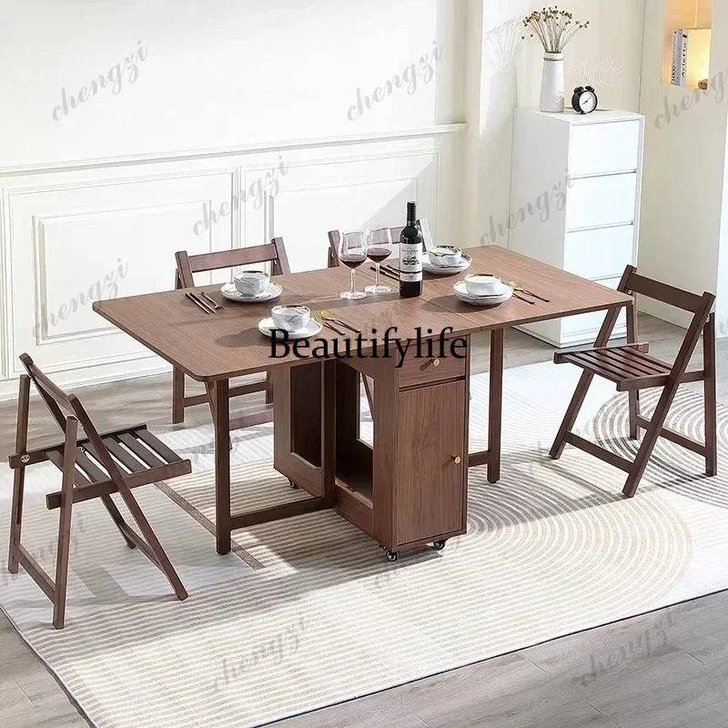 M9344 Extendable Drop Leaf Folding Dining Table with 2 Drawers and 4 Wheels for Living Room,Kitchen Farmhouse Space Saving Table