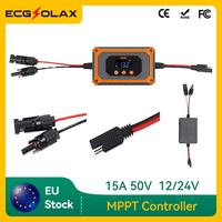 ECG MPPT 15A Solar Charge Controller 12V/24V AGM Gel Floodied Lithium Batteries 50V Power Bank 180W-W PV Charge LED Display